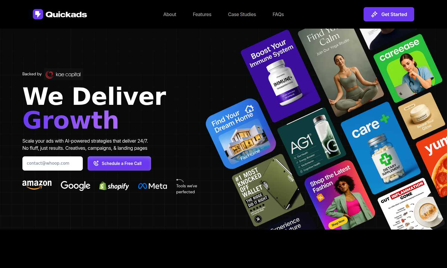 Quickads application interface and features