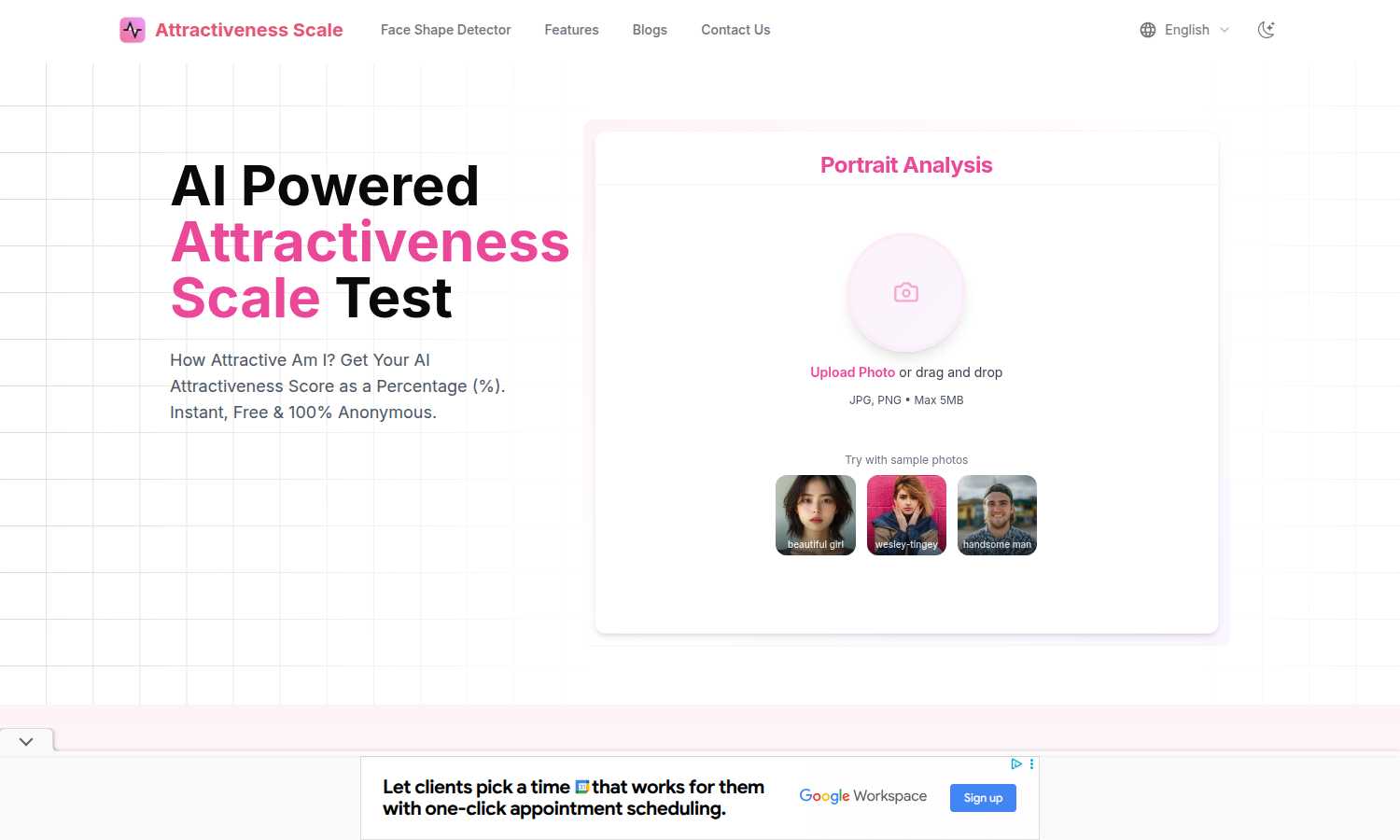 Attractiveness Scale application interface and features