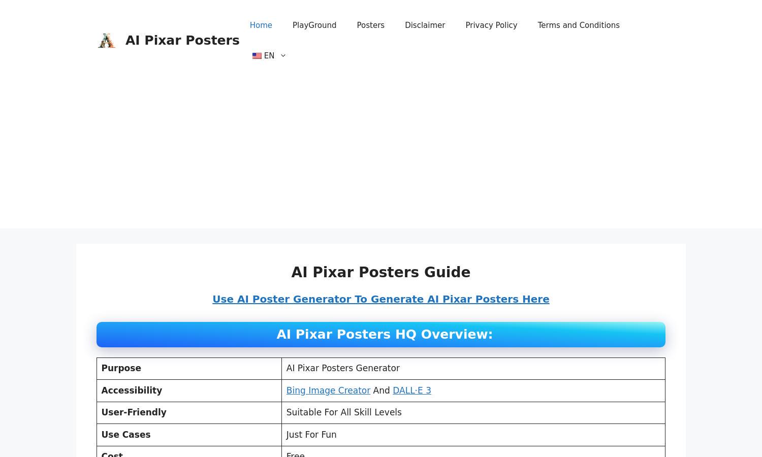 AI Pixar Posters Website