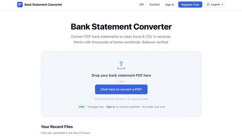 Bank Statement Engine application interface and features