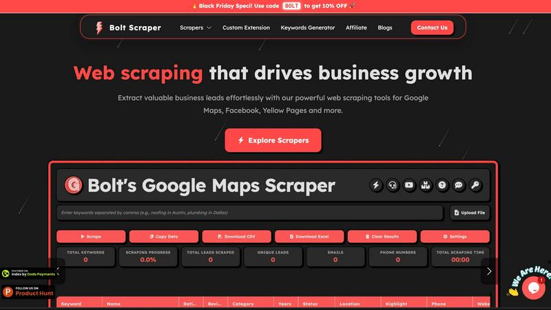 Bolt Scraper application interface and features
