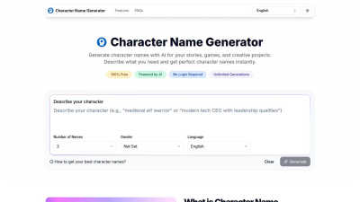 Character Name Generator - AI tool for AI Assistants