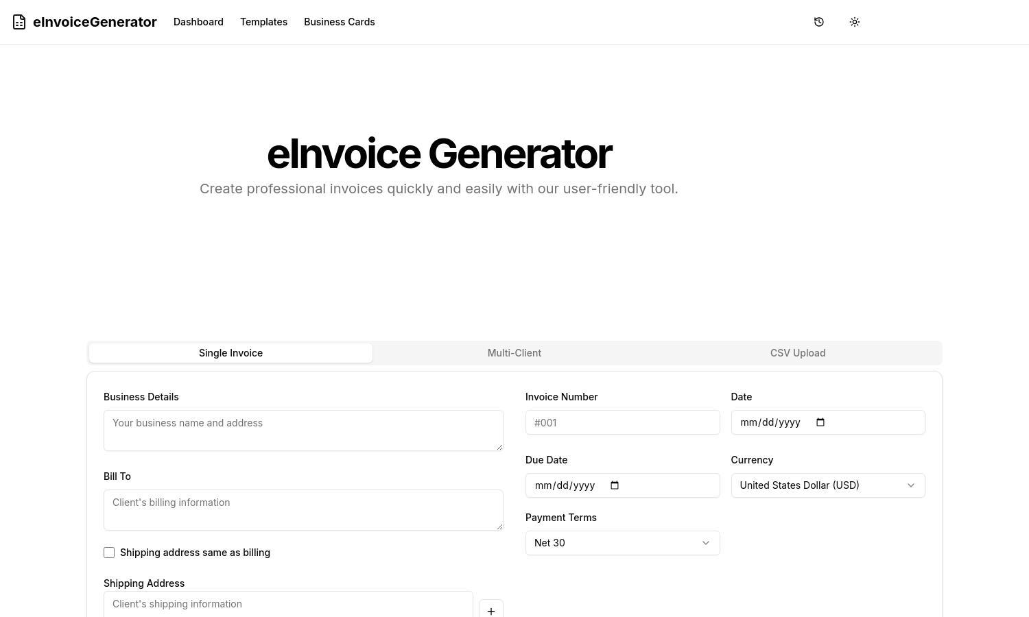 eInvoice Generator Website