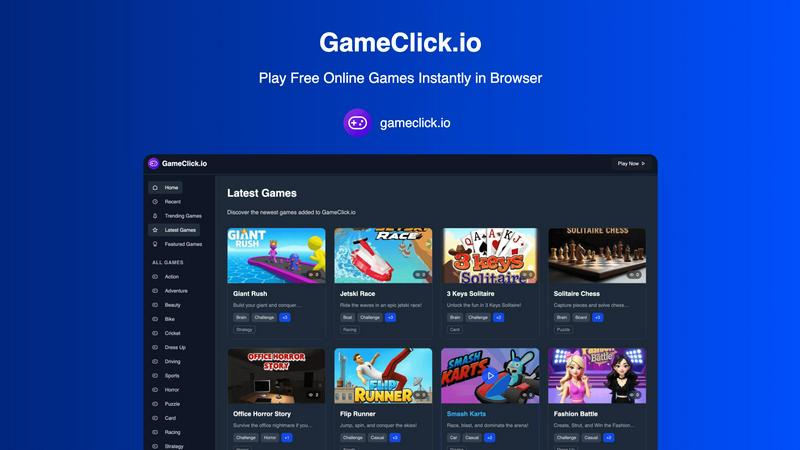 GameClick.io application interface and features