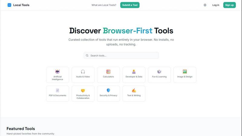 Local Tools application interface and features