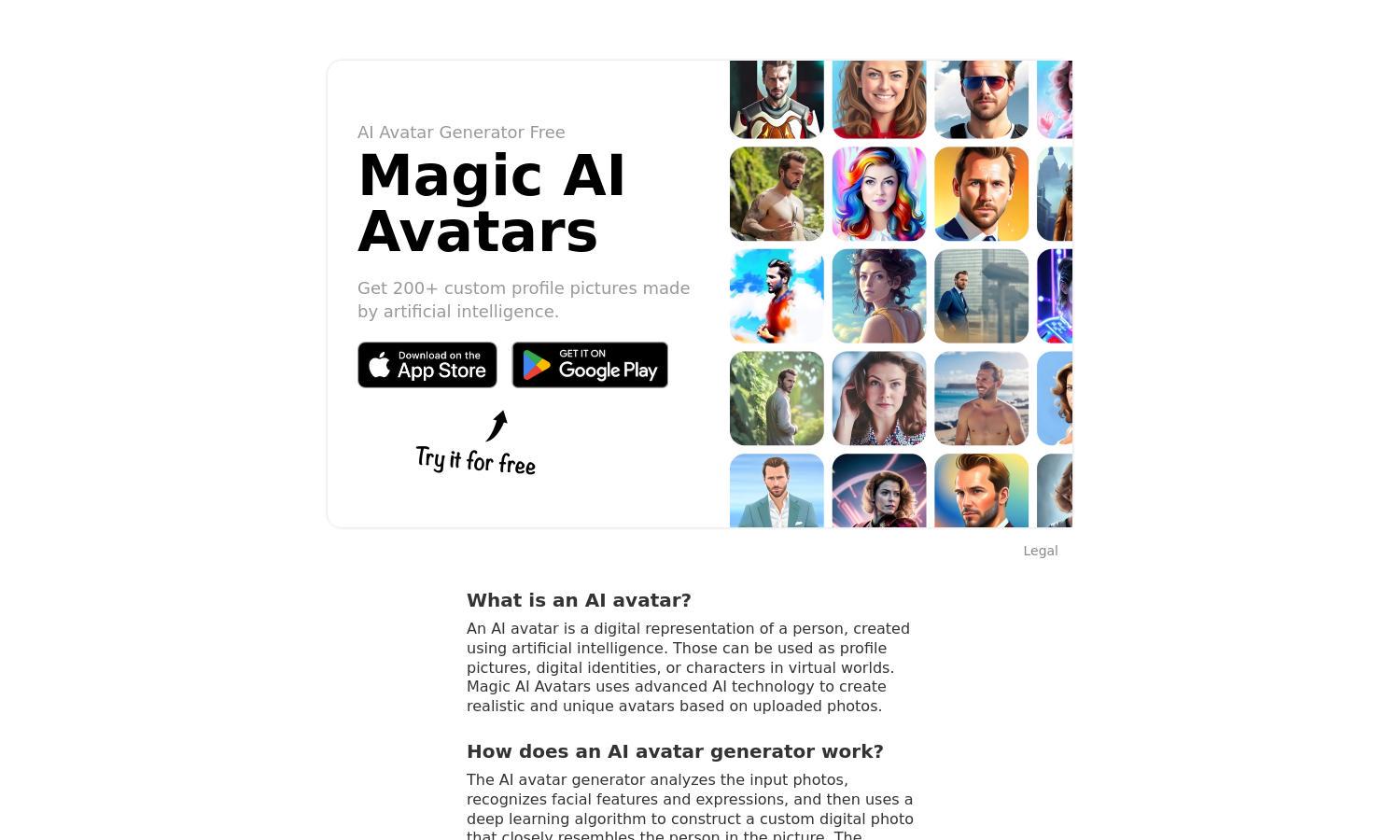 Magic AI Avatars Website