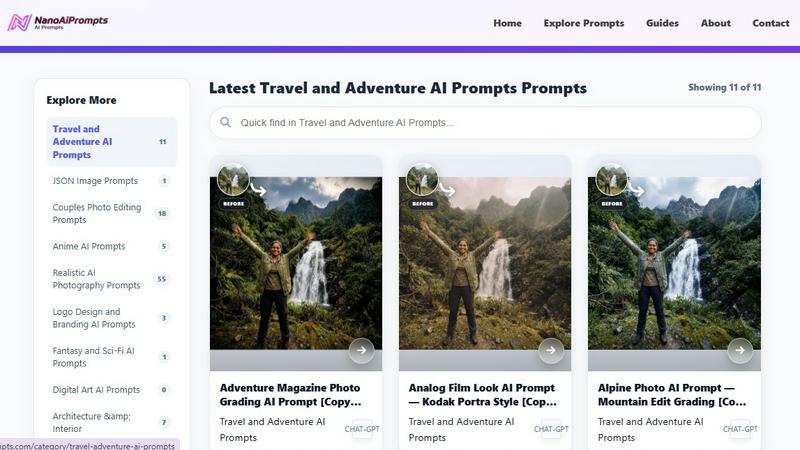 Nano AI Prompts application interface and features