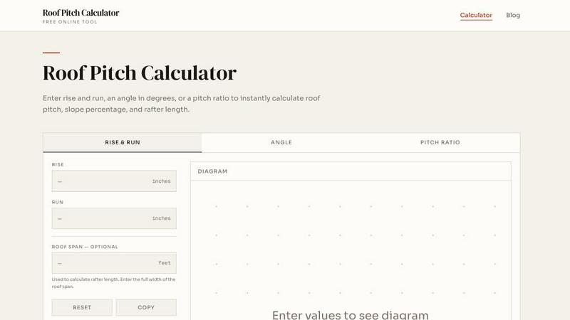 Roof Pitch Calculator application interface and features