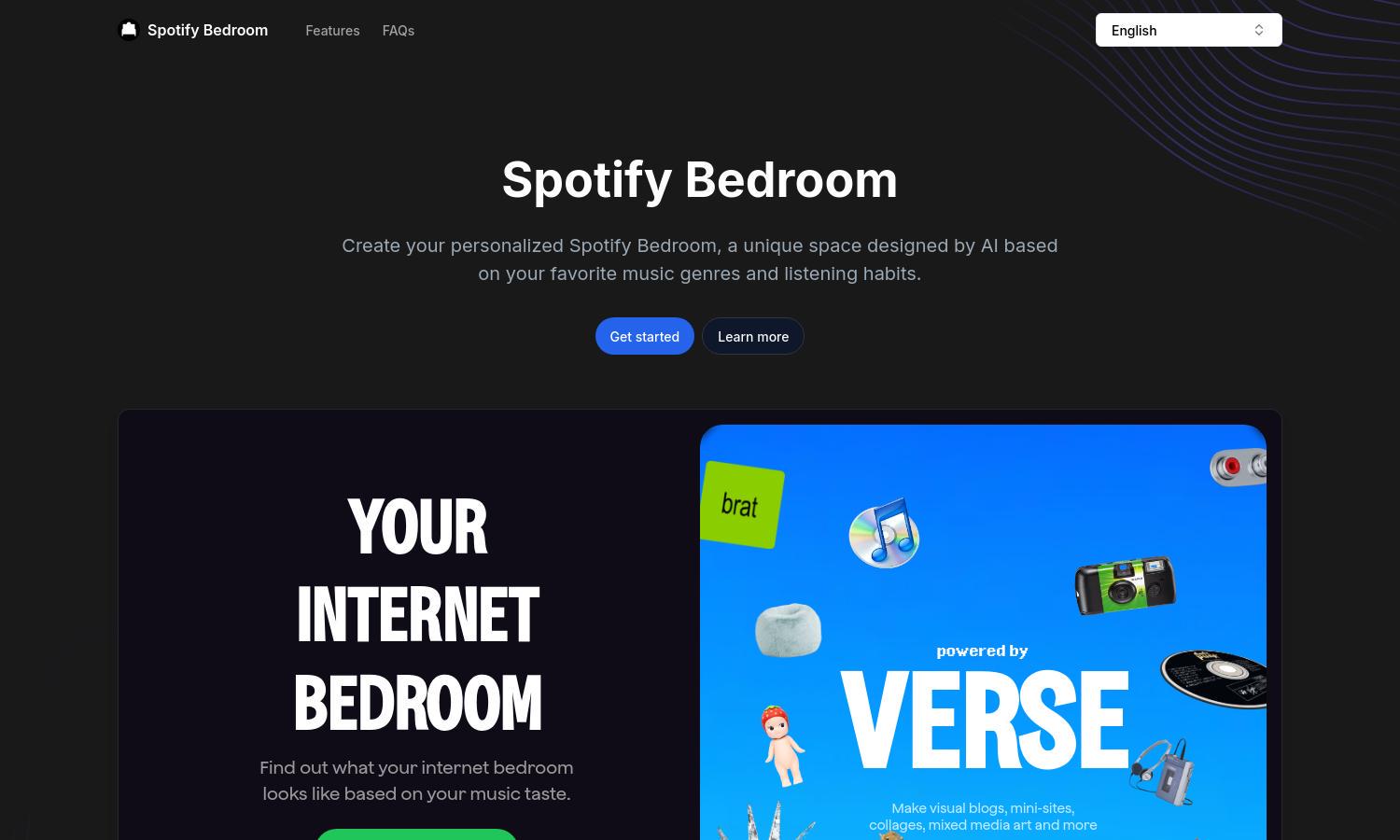 Spotify Bedroom Website