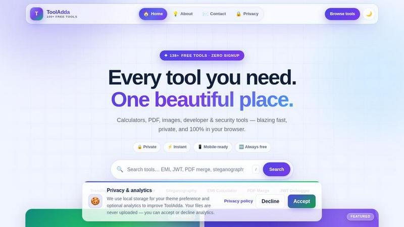Tooladda application interface and features