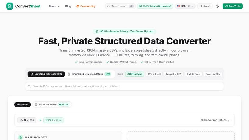 ConvertSheet application interface and features