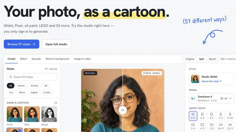 PhotoToCartoon: AI Cartoon Generator application interface and features