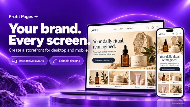 Profit Pages- AI Store builder application interface and features